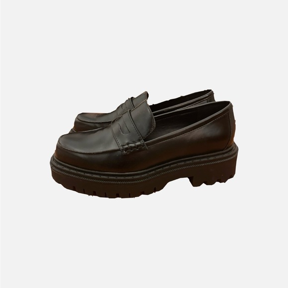 ALDO Women’s Chunky Black Leather Loafers 7.5 - Picture 2 of 6